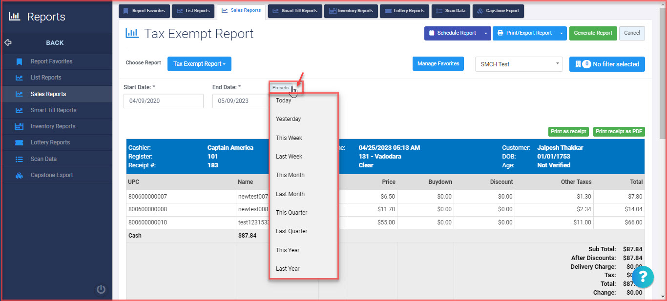 Tax Exempt Report