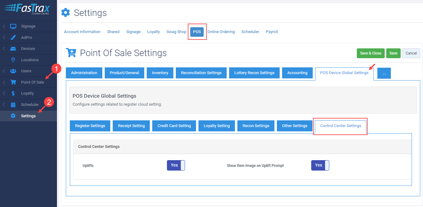 Control Center Settings